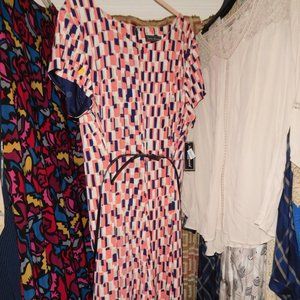 NWT 24W JESSICA HOWARD ORANGE BLACK PRINT A-LINE DRESS SHORT SLEEVE